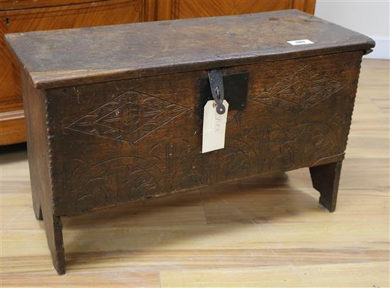 An oak six plank coffer, W.73cms